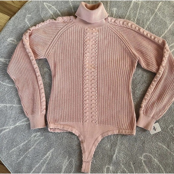Only Hearts Revolve Bubble Gum Pink Turtleneck Knit Bodysuit in Tender Size L - Picture 7 of 15